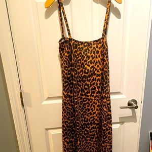 PLUS BROWN LEOPARD PRINT STRAPPY CUP DETAIL MIDI DRESS